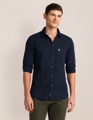 U.S. POLO ASSN. Men Solid Casual Blue Shirt