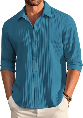 DIMMY Men Self Design Casual Blue Shirt