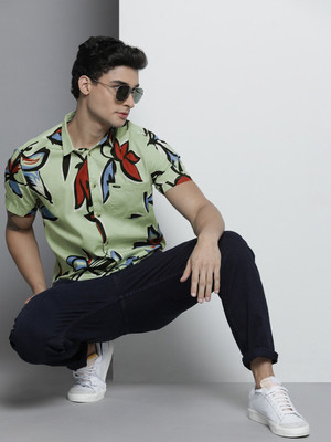 The Indian Garage Co. Men Floral Print Beach Wear Green Shirt