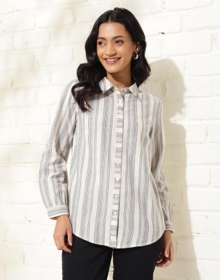 Fabindia Women Striped Casual White Shirt