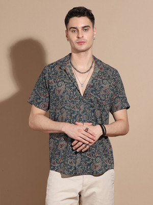 ANOUK Men Printed Casual Green Shirt