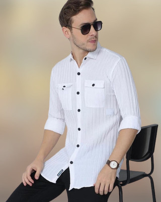Frandoki Creation Men Self Design Casual White Shirt