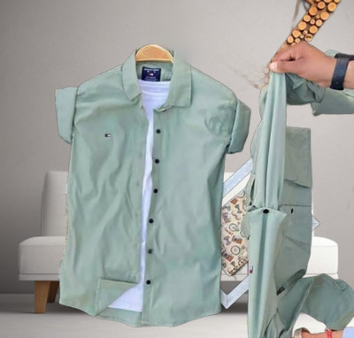 GCFAB Men Solid Casual Light Green Shirt