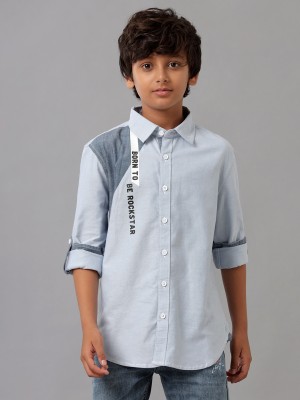 Under Fourteen Only Boys Self Design Casual Blue Shirt