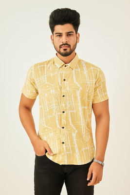 Dev Men Printed Casual Cream Shirt