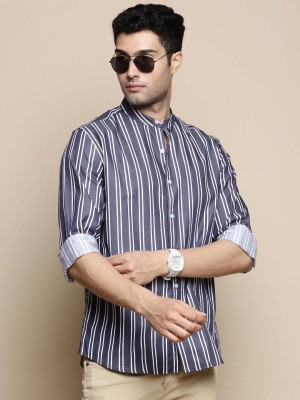 INVICTUS Men Striped Casual Dark Blue Shirt