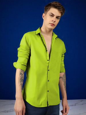 Vyzer Men Solid Casual Light Green Shirt