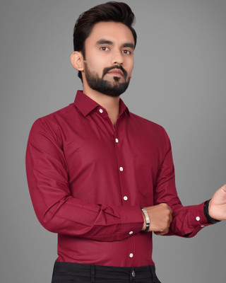 GLOBAL NOMAD Men Solid Casual Maroon Shirt