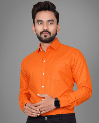 GLOBAL NOMAD Men Solid Casual Orange Shirt