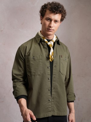 LOCOMOTIVE Men Solid Casual Green Shirt