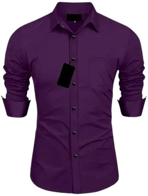 MUMIN Men Solid Casual Purple Shirt