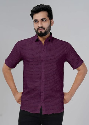Shlok Men Solid Casual Purple Shirt