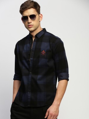 Showoff Men Checkered Casual Black, Dark Blue Shirt