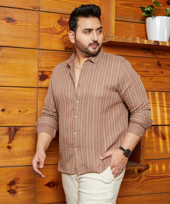 Instafab Plus Men Striped Casual Beige Shirt