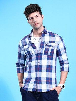 The Indian Garage Co. Men Checkered Casual White Shirt