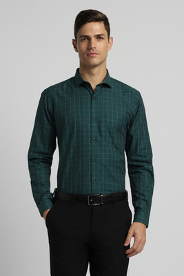 PETER ENGLAND Men Checkered Formal Green Shirt