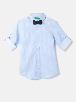 United Colors of Benetton Boys Self Design Casual Blue Shirt