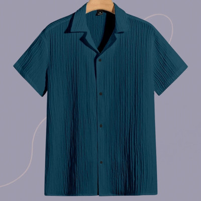 Look Trendy Men Self Design Casual Blue Shirt