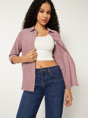 MAX Women Striped Casual Purple Shirt