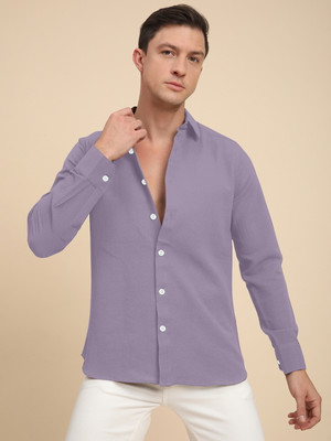 Voroxy Men Solid Casual Purple Shirt
