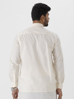 Ramraj Cotton Men Solid Casual Cream Shirt