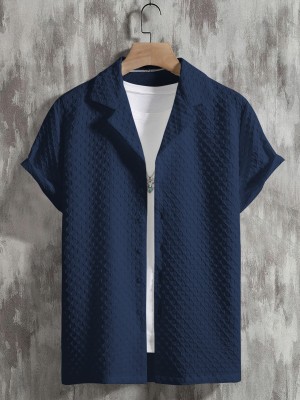 KALP CRAZE Men Self Design Casual Dark Blue Shirt