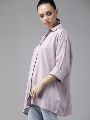 Roadster Women Solid Casual Purple Shirt