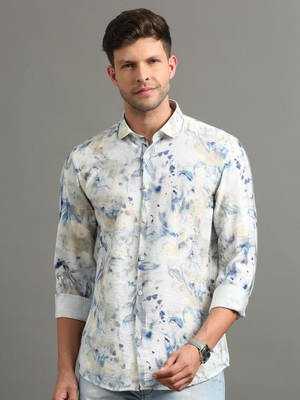 VAN DSL Men Printed Casual Blue, White Shirt