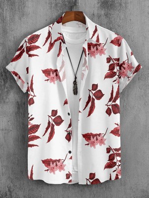flying queen Men Printed Casual White, Maroon, Pink Shirt