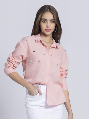 SHAYE SHAYE Women Solid Casual Pink Shirt
