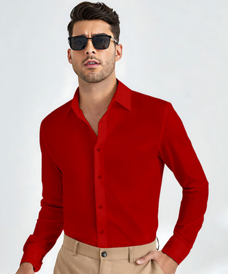 Webric Men Solid Formal Red Shirt