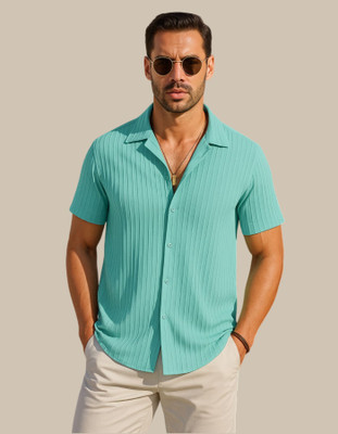 SZN Men Self Design Casual Green Shirt