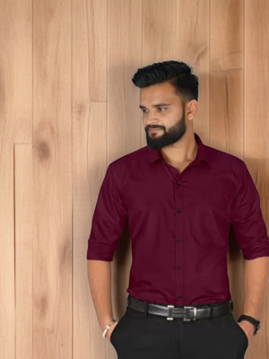HENDRIX FASHION Men Solid Formal Maroon Shirt