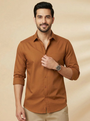 METRONAUT Men Solid Casual Orange Shirt