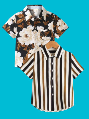 KILLER Boys Floral Print Casual Brown Shirt(Pack of 2)