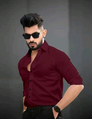 UNNATI TRENDS Men Solid Formal Maroon Shirt