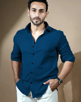 Bluecorp enterprise Men Solid Casual Dark Blue Shirt