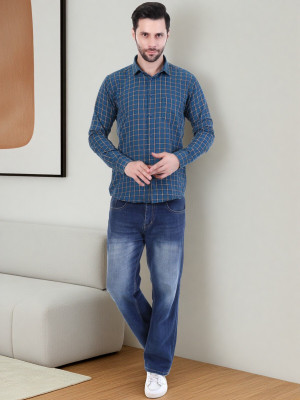 Marc Luarente Men Checkered Casual Blue Shirt