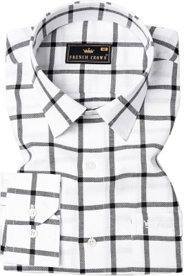 french crown Men Checkered Casual White Shirt