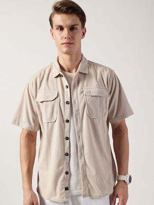 THOMAS SCOTT Men Self Design Casual Beige Shirt