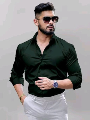 MUMIN Men Solid Formal Dark Green Shirt