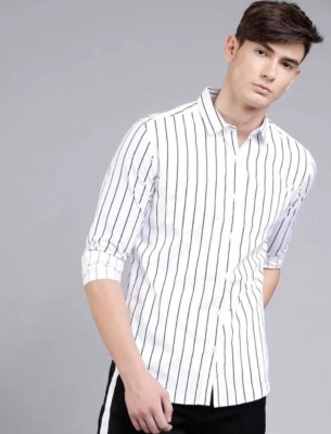 FATTY MOUSE Men Striped Casual White Shirt