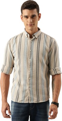 ROLLER FASHIONS Men Striped Casual Cream Shirt