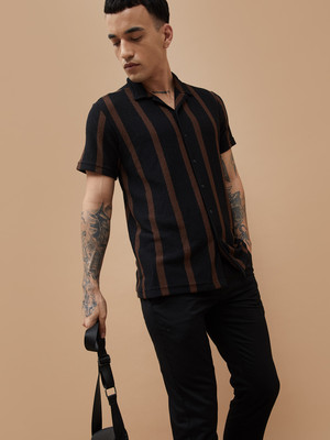 Fame Forever by Lifestyle Men Striped Casual Black, Brown Shirt