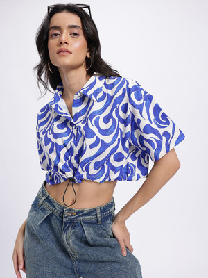 Glitchez Women Printed Casual White Shirt