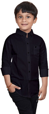 ZAKAR Boys Solid Party Black Shirt