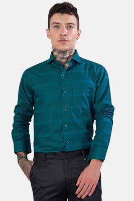 french crown Men Self Design Casual Blue Shirt