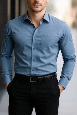 Fashion Science Men Solid Party Light Blue Shirt