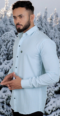 GCFAB Men Checkered Casual Light Blue Shirt