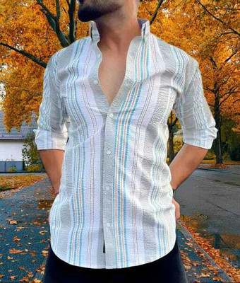 Viradha Men Printed Casual White Shirt